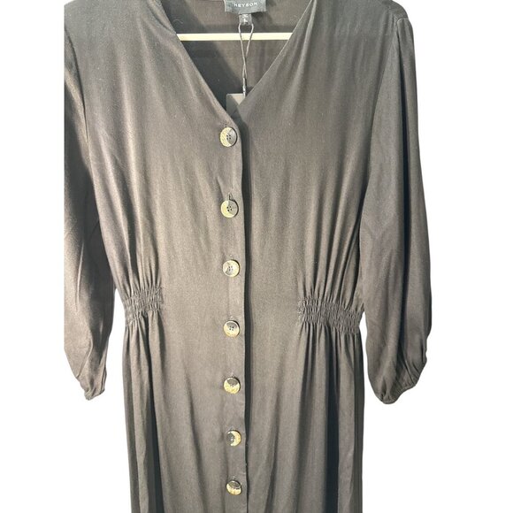 Heyson Front Button Rayon Black Elastic Waist Maxi Dress Size Large, NWT - Picture 3 of 8